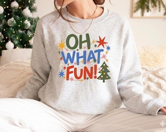 Oh What Fun Christmas Sweatshirt, Preppy Holiday Crewneck, Cute Christmas Shirt, Xmas Sweatshirt