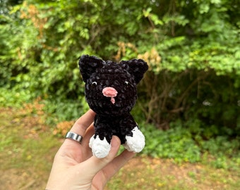 Mini gato negro hecho a mano crochet peluche peluche animal juguete