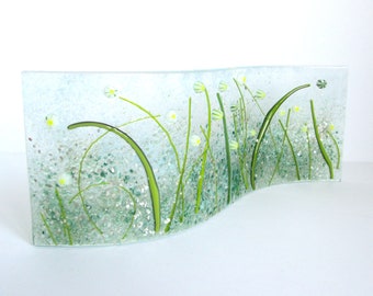 Daisy flowers fused glass flower picture curved free-standing glass window decoration