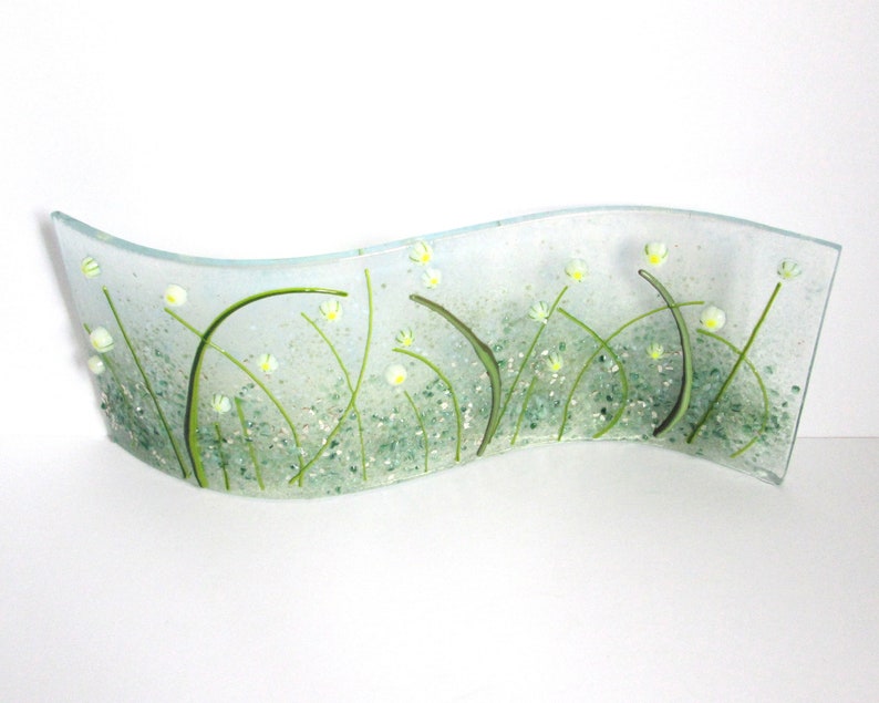 Daisy flowers fused glass flower picture curved free-standing glass window decoration