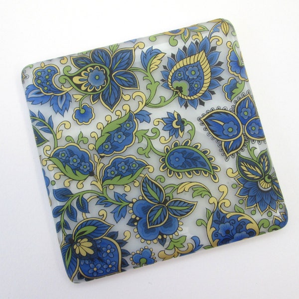 Blue gold Paisley coaster, handmade glass coaster, Paisley mug mat, blue wine glass coaster, wine lover, new home gifts