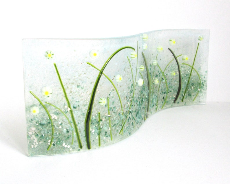 Daisy flowers fused glass flower picture curved free-standing glass window decoration