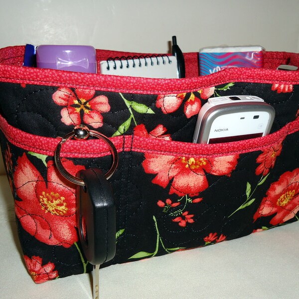 Clearance Purse Organizer Insert With Enclosed Bottom -New 4" Depth - Black Floral