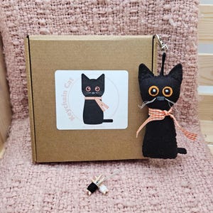 Black Cat Keychain Craft Kit, Halloween Sewing Kit,  All Hallows' Cat Bag Charm