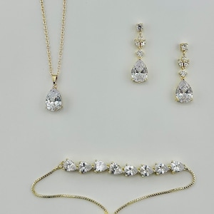 Bridesmaid jewelry set, silver jewelry, bracelet earrings necklace, mother of the bride, bridal party gifts, teardrops gold rose gold new