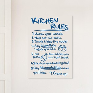 Islamic Wall Art: Kitchen Rules Poster, Muslim Kitchen Dining Decor, Printed On Thick Paper