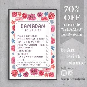 Ramadan Printable Wall Art Pink Red Floral Rose Watercolor Apartment Dorm Decor Ramadan To Do List Poster Islamic Print Muslim Decor Accent