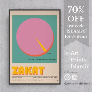 Zakat Pie Chart Wall Art – Islamic Digital Print, Bauhaus Retro Poster, Arabic Calligraphy, Modern Muslim Home Decor, Quran Verses, Pink MCM