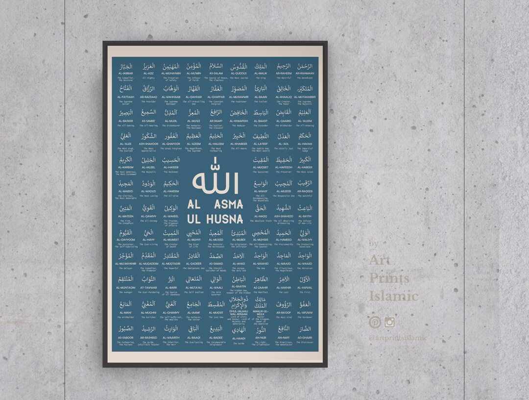 99 Names of Allah Blue Printable Wall Art Bauhaus Vintage Old Retro ...