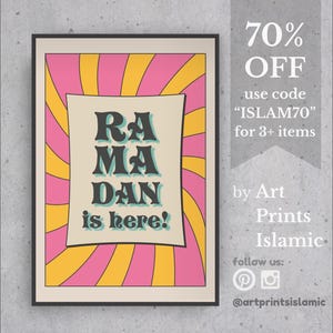 Ramadan Poster Printable Trendy Maximalist Vintage Funky Pop art Retro Islamic Home Decor Apartment Dorm Muslim Wall Art Yellow Pink Beige