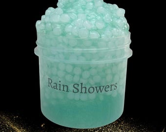 Rain Showers, shimmering turquoise slushee bead slime