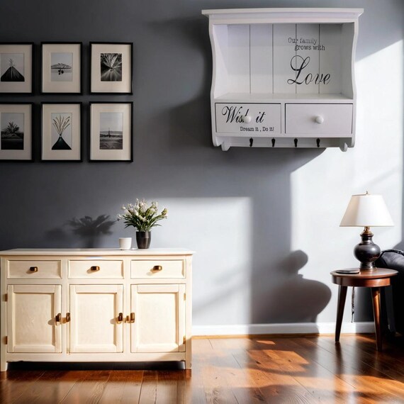 White Wall Unit With Hooks drawers Shelf rustic Wooden vintage multi Functional space Saving organize in Style ideal for Any Room all in One Etsy UK