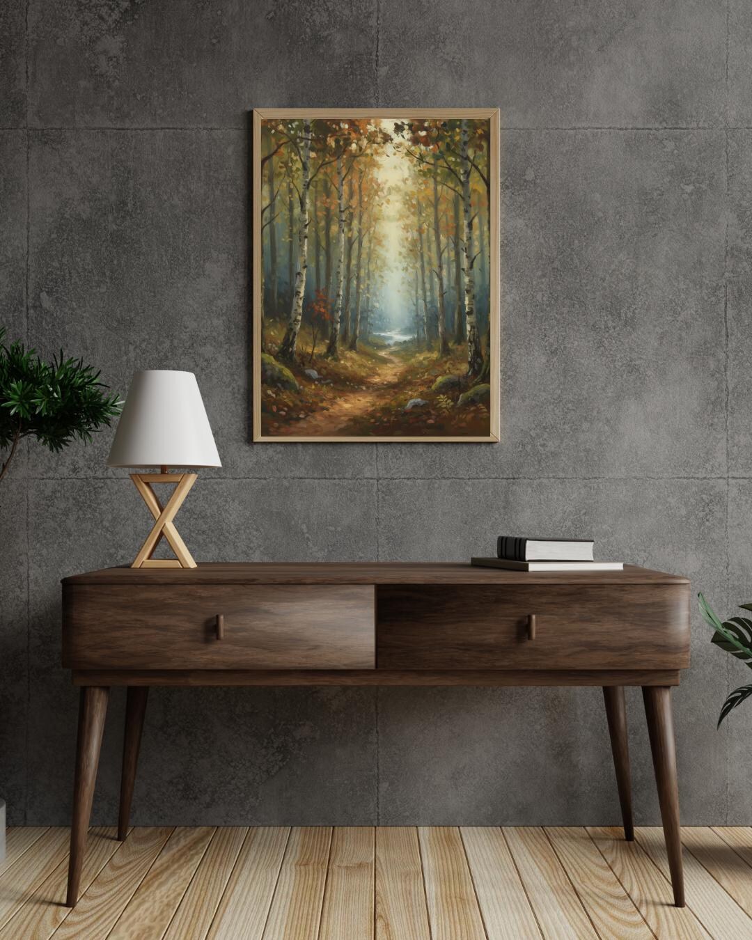 Sunlit Forest Path Wall Art Printable – Serene Autumn Woodland ...