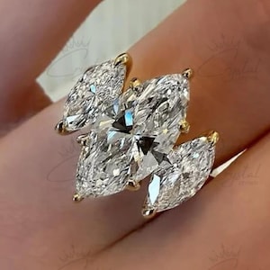 5 Ct Marquise Cut Moissanite Engagement Ring Diamond Wedding Ring Marquise Cut Ring Elongated Marquise Gold Three Stone Solitaire Ring