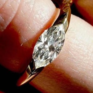 1.50 CT Marquise Cut Moissanite Engagement Ring 14K Solid Yellow Gold East West Ring Solitaire Bezel Ring Diamond Wedding Ring For Wife