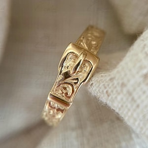 Handmade 14K Solid Gold Belt Buckle Ring Birthday & Promise and Anniversary Gifts For Women