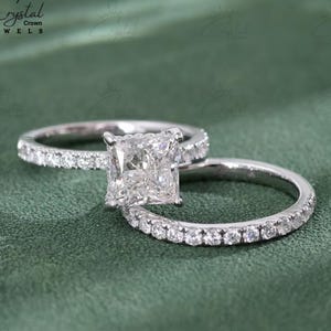 2 Ct Princess Cut Wedding Ring Set Delicate Bridal Rings Princess Cut Engagement Ring and Full Eternity Band Anniversary Gift For Her