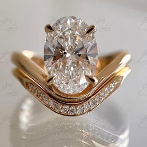 3.50 Carat Oval Moissanite Engagement Ring Set, Women Anniversary Band Wedding Ring Set, 14K Solid Yellow Gold Ring Set Designer Wedding Set