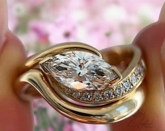 2 Ct East To West Ring Marquise Moissanite Diamond Engagement Ring Solitaire Ring Wedding Ring Handmade Ring Thank You Gift For Women
