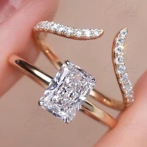 3 CT Radiant Cut Moissanite Engagement Diamond Ring Bridal Set Gift For Her Matching Yellow Gold Eternity Band Ring Wedding Gift For Bridal