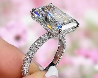 Hidden Halo Radiant Cut Solitaire Engagement Ring Radiant Cut Moissanite Ring Radiant Cut Anniversary Ring 4CT Moissanite Promise Ring Gifts