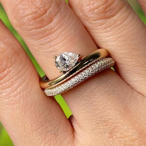 Pear shaped Moissanite engagement ring set Rose gold engagement ring Vintage Bridal set Diamond wedding Unique Anniversary Promise ring gift