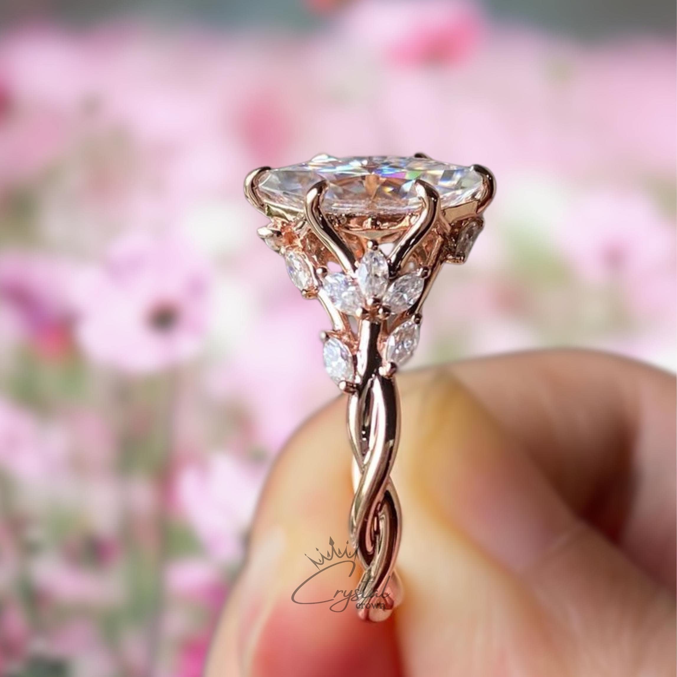 Floral Marquise Cut Moissanite Engagement Ring Vintage Moissanite Diamond Wedding Ring Eco Friendly Nature Inspire Ring Leaf Ring For Her