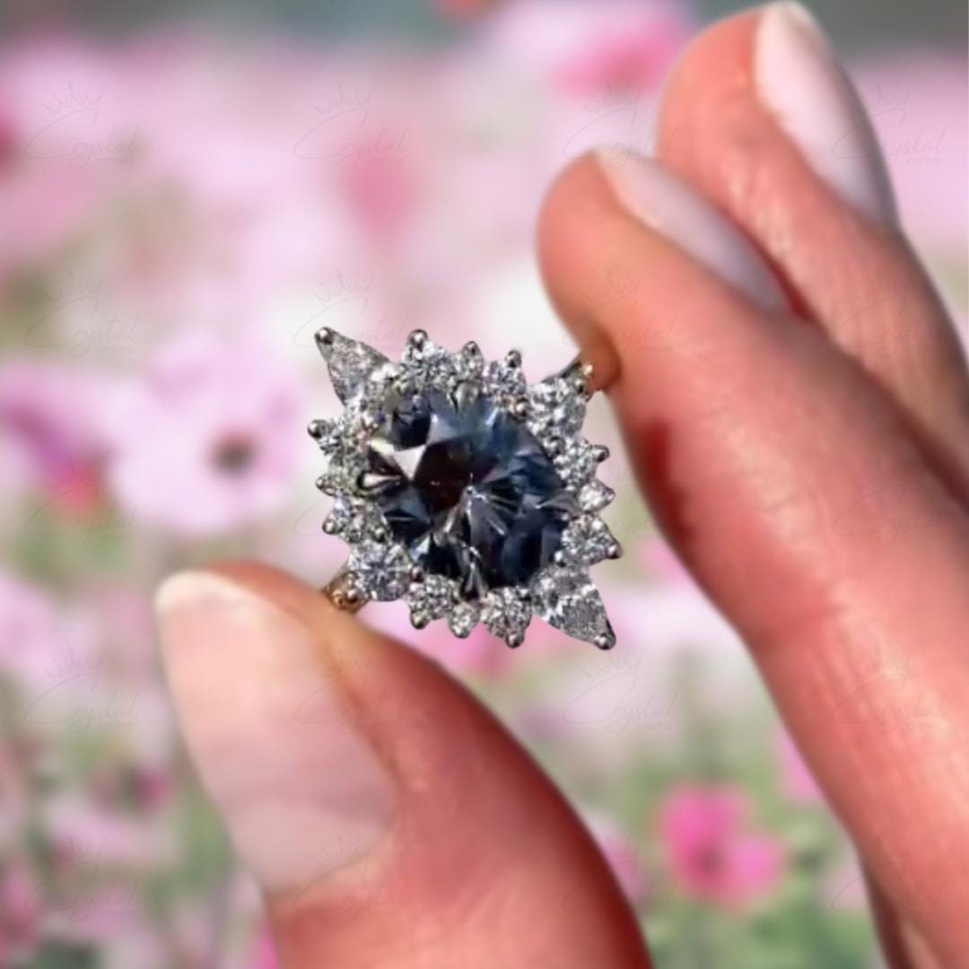 Vintage Grey Oval Diamond Engagement Ring Unique Rose Gold Moissanite Wedding Ring  Cluster Promise Ring for Women Promise Ring Gifts