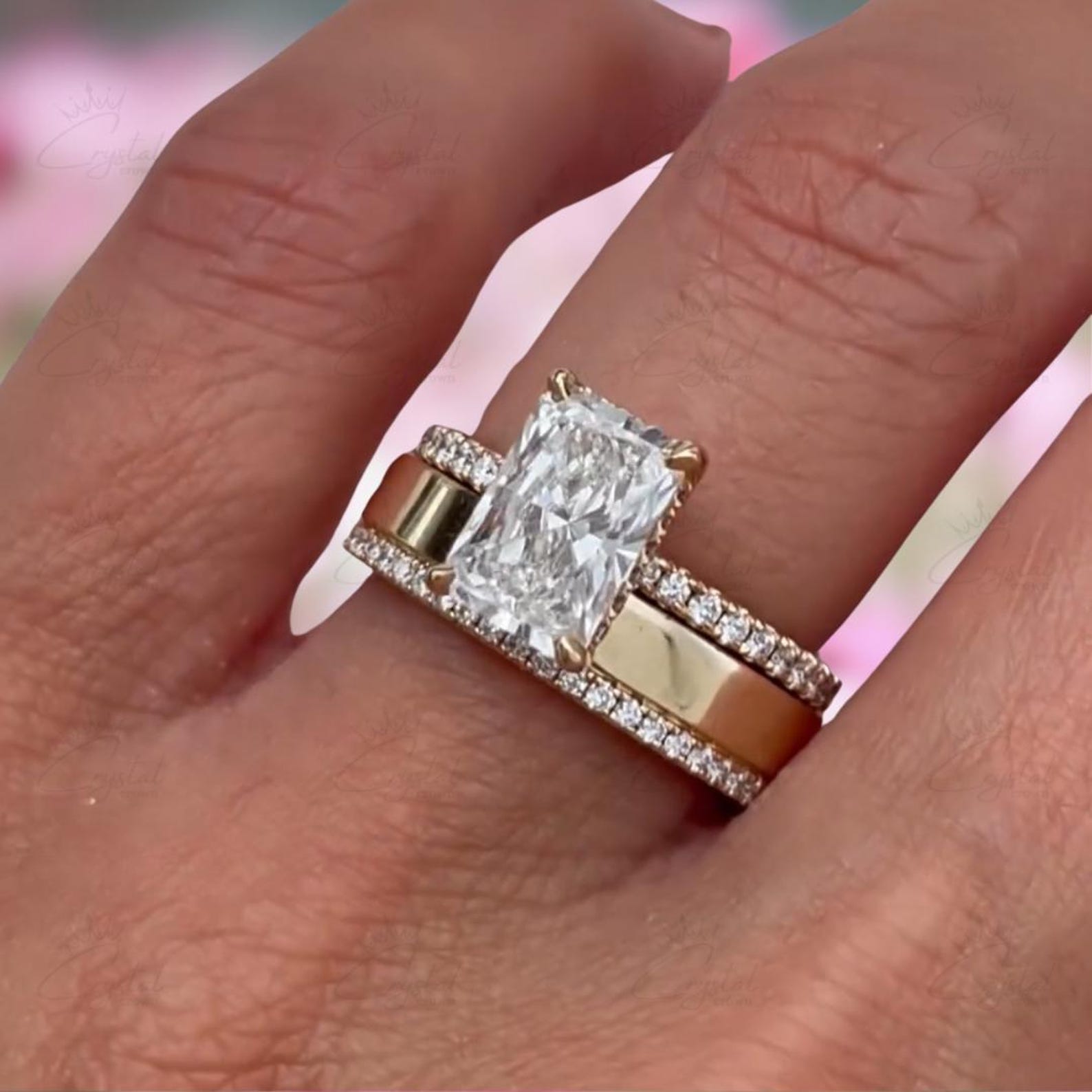 4 CT Radiant Cut Moissanite Wedding Bridal Set, 14K Solid Gold, With ...