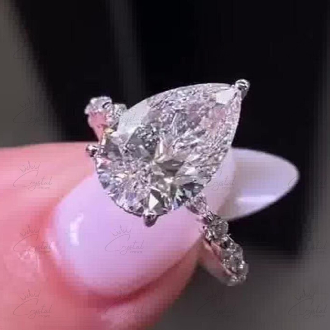 14K Solid Gold Engagement Ring 3CT Pear Moissanite Diamond Wedding Ring ...