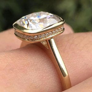 4 CT Excellent Cushion Cut Moissanite Ring Bezel Setting Ring 14K Yellow Gold Wedding Anniversary Bezel Ring Engagement Ring For Her