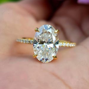 4 CT Oval Cut Colorless Moissanite Hidden halo Engagement Ring Oval Solitaire Ring Hidden halo Wedding Ring Anniversary Bridal Ring Women
