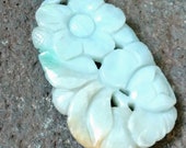 Carved flowers nephrite jade Chinese pendant celadon apple yellow 48mm jadeite