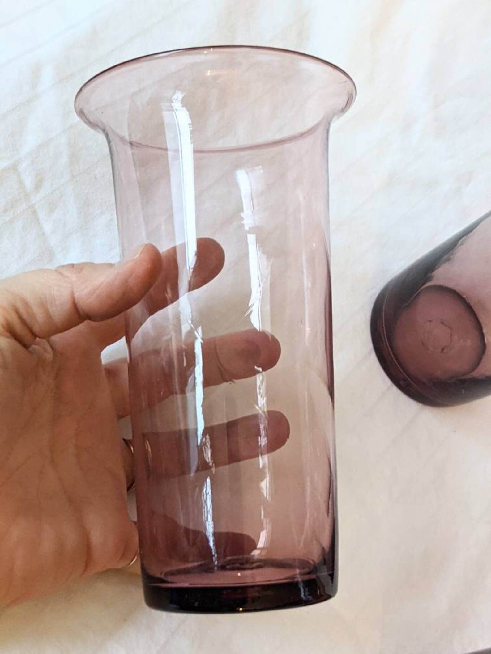 Hand Blown Purple Glass Tall Cups Wide Rim Fluted Handmade Set Etsy