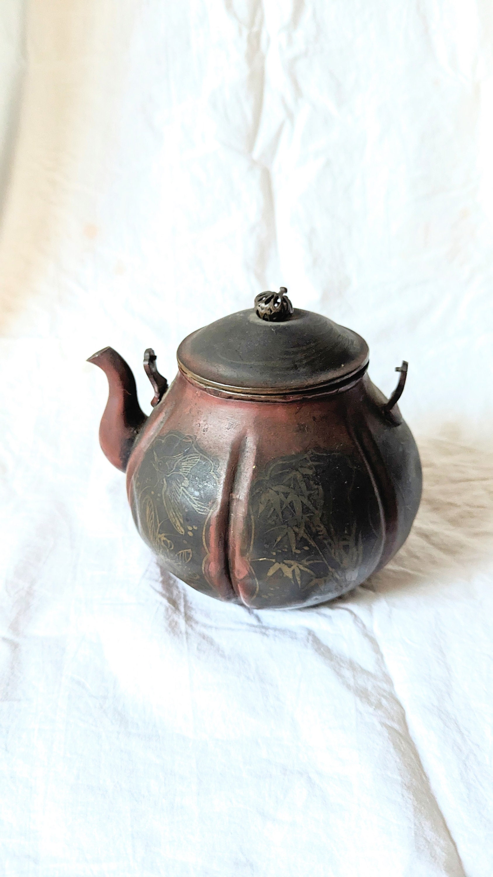 Unique Enamel Brass Teapot, Vintage Kettle With Beautiful Ornate