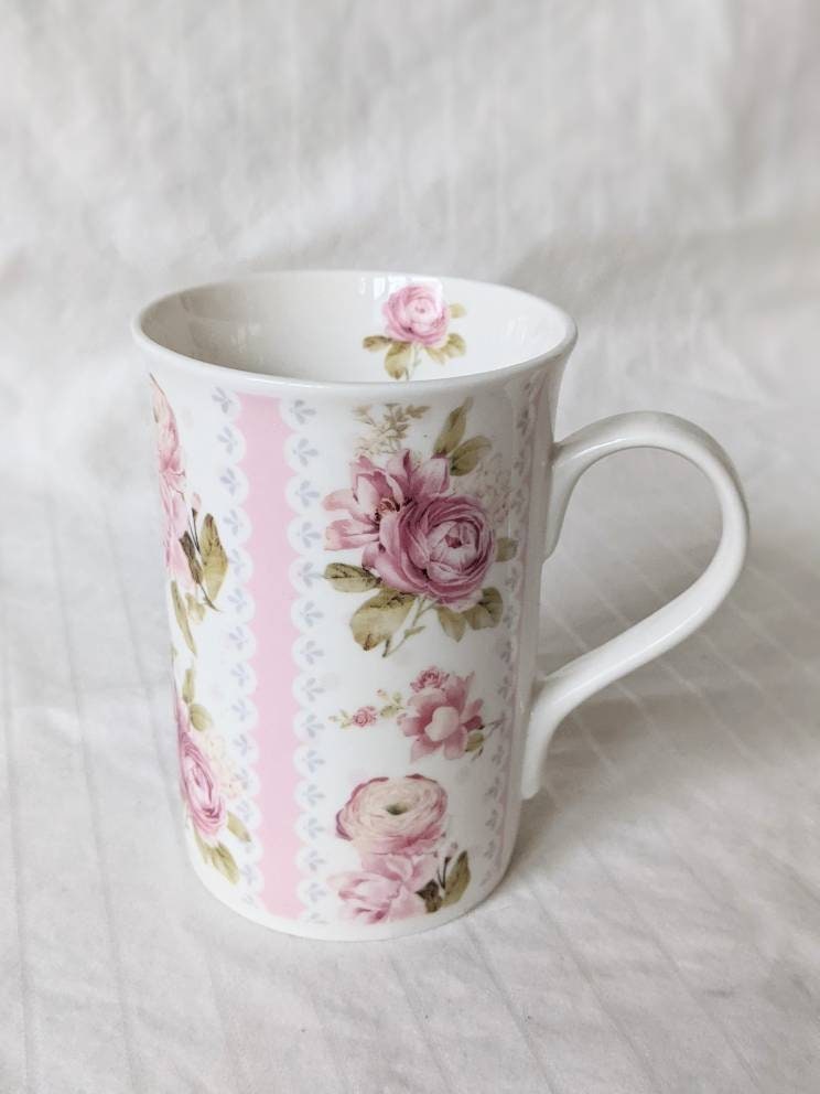 Set of 2 Summer River Coffee/Tea Mugs Rose Floral Print with Storage Gift  Box