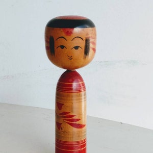 Vintage Kokeshi doll wooden hand painted red Japanese figurine 5 inch