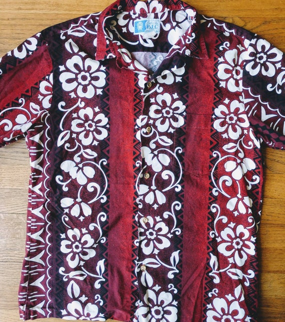 RJC aloha shirt Large red Hawaiian floral cotton … - image 5