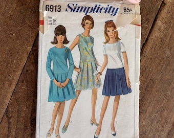 Eenvoud 6913 1960 's jurk patroon flirty rok XS/S