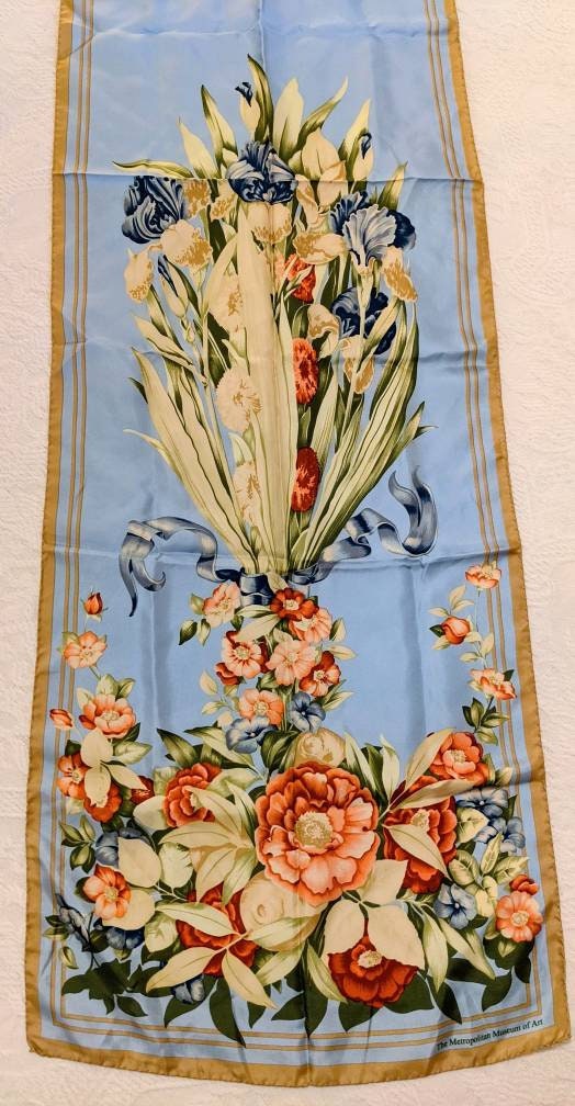 マメクロゴウチ Floral Embroidered Silk Scarf Metropolitan Museum of Art Silk Scarf 17 X 64 - Etsy