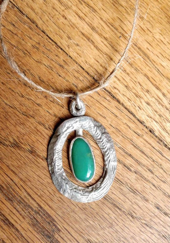 Artisan Jade green silver pendant 2" organic form… - image 5