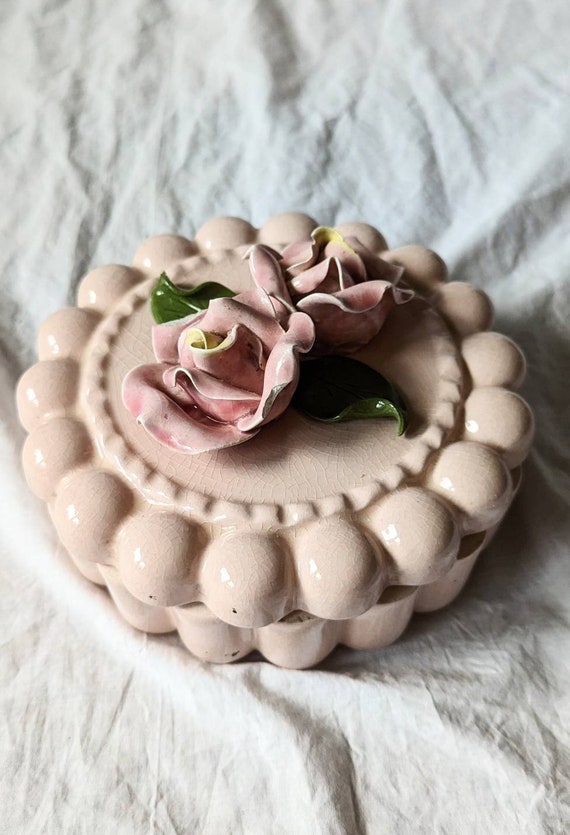 Capodimonte porcelain pink roses jewelry box Gem