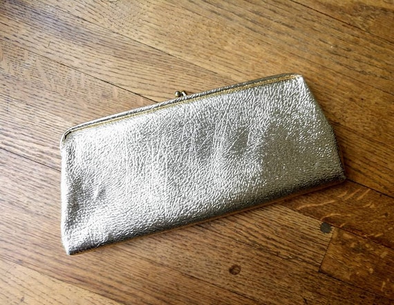 Gold vinyl clutch evening bag 1960's Midcentury p… - image 1