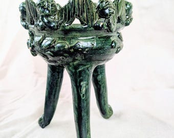 Oaxacan Traditional Green Ceramic Incense Burner Angels Copalera