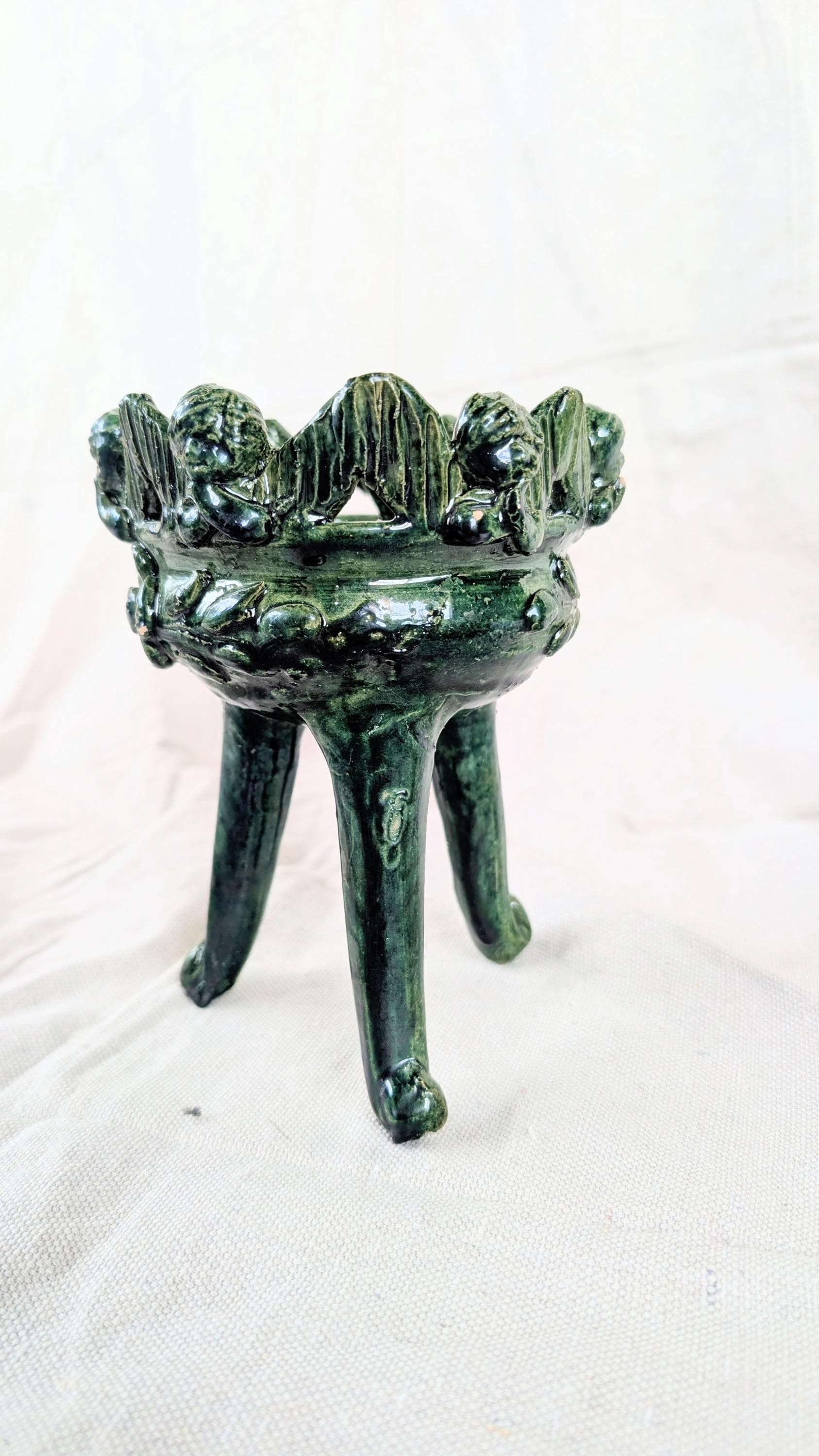 Oaxacan Traditional Green Ceramic Incense Burner Angels Copalera