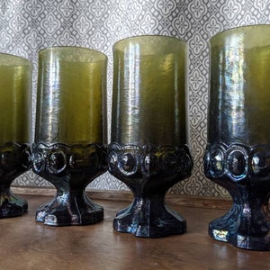 Franciscan Madeira iridescent dark green tall goblets set of 4