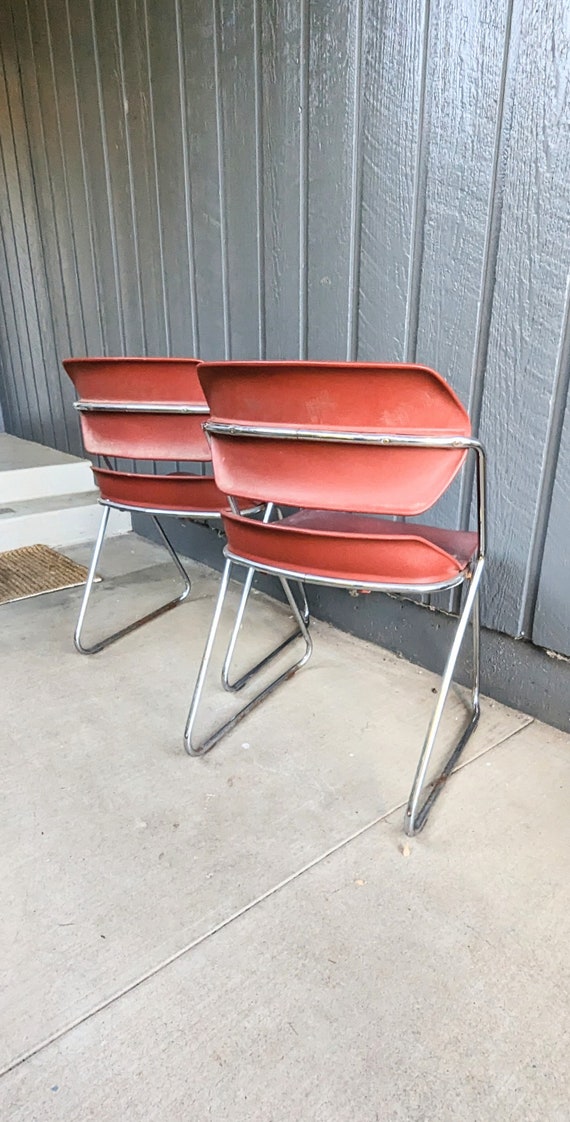 Red Midcentury Chairs Acton Stacker Chrome Set of 2 - Etsy