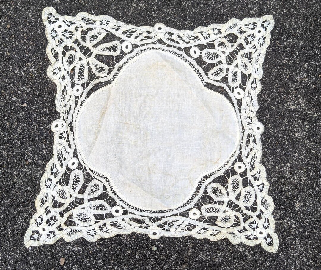 Needle Lace Doily White Linen Handmade 13 X 13 Inch Antique Etsy