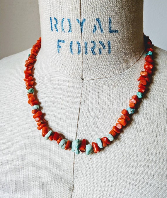 Coral turquoise beaded choker necklace - image 2