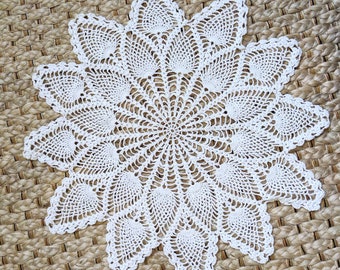 16 inch cotton doily hand crocheted early 20th century pointed star